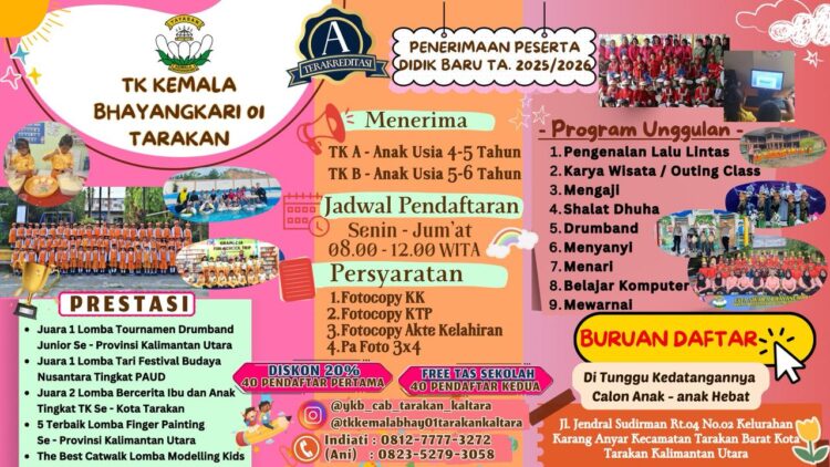 TK Kemala Bhayangkari 01 Tarakan Buka Pendaftaran Peserta Didik Baru Tahun Ajaran 2025/2026