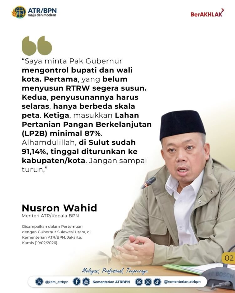 Menteri ATR/BPN Serahkan Persetujuan Substansi RTRW Sulawesi Utara 2025–2044