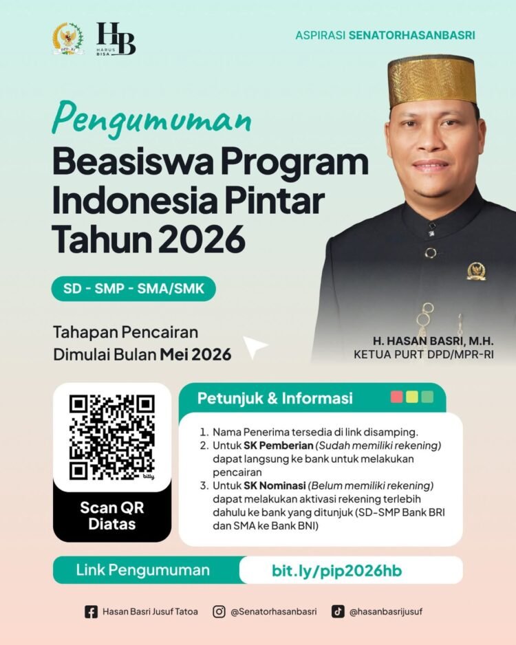 Senator Hasan Basri Kembali Gulirkan Beasiswa PIP untuk 1.200 Siswa Kaltara