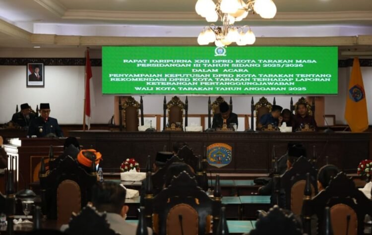 Rapat Paripurna penyerahan rekomendasi Laporan Keterangan Pertanggungjawaban (LKPJ) Wali Kota Tarakan Tahun Anggaran 2025. (Ist)